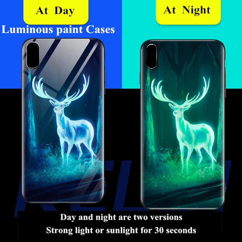Светящийся чехол для iPhone XS Max XR 6 S 7 8 Plus X корпус телефона закаленное стекло задняя