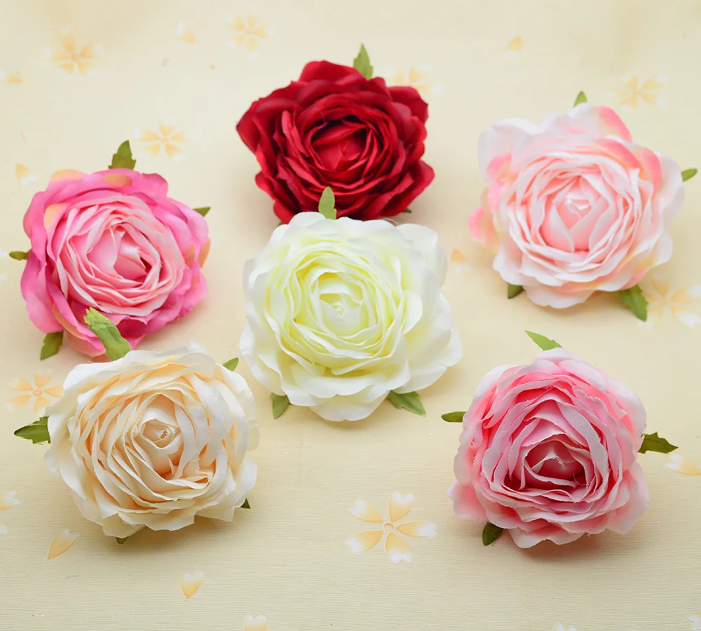 

100pcs 9cm Artificial flowers cheap christmas wreath decor for home wedding car bridal accessories clearance diy gifts silk rose