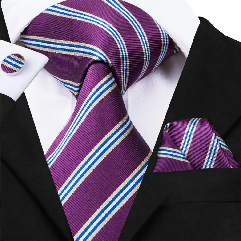 Hi Tie Топ Фиолетовый Синий полосатый галстук 8 5 см галстуки 100% шелковый для мужчин