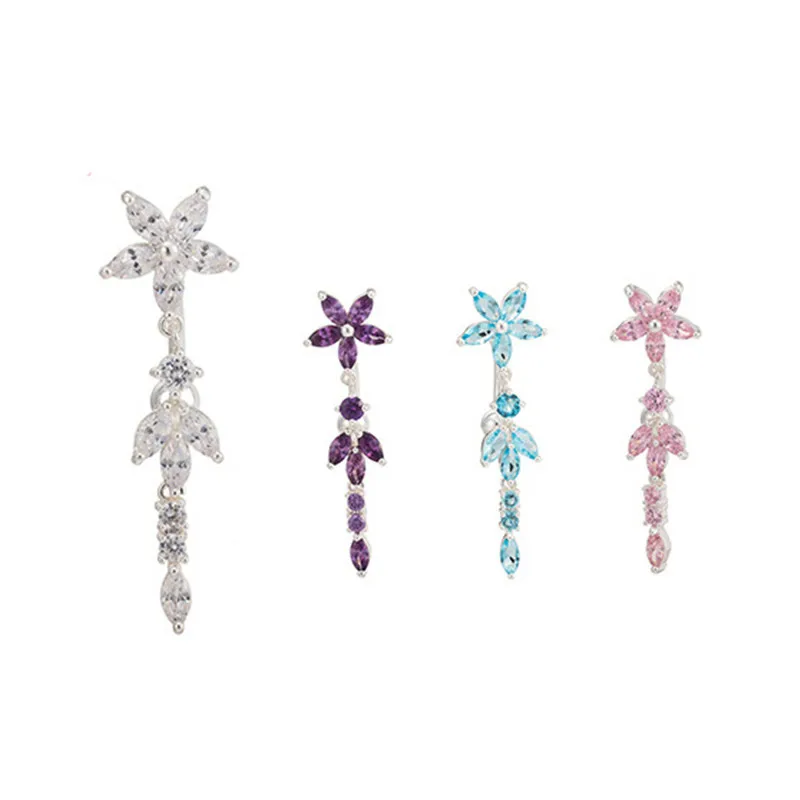 Женское кольцо для пирсинга живота серебряное ювелирное изделие с разноцветными