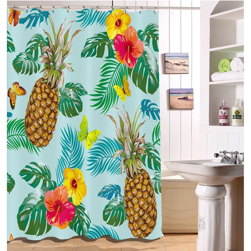 

LB 72 ''бабочка ладонь ананас красный синий занавески для душа цветок Водонепроницаемая занавеска для ванной полиэстер ткань для ванной Декор