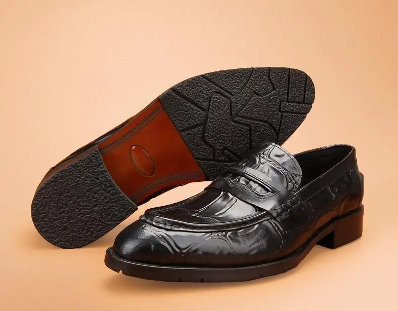 Men's Dress Shoes Genuine Leather Slip On Flats Loafers Smart Casual Alligator Pattern Pleated Summer Moccasins Wedding Oxfords | Обувь
