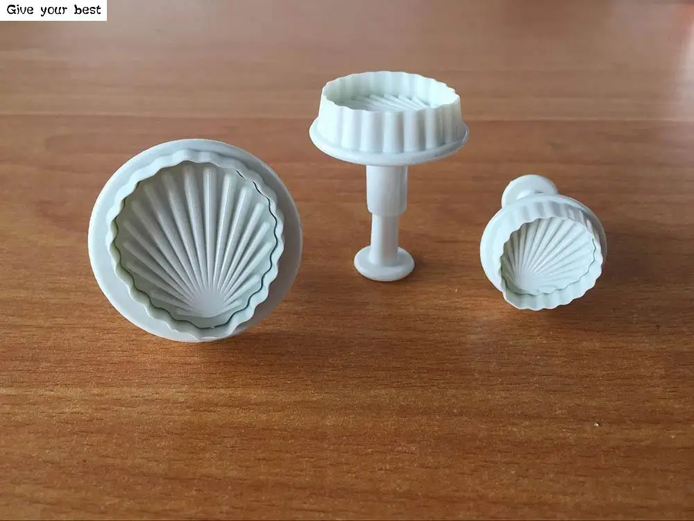 3PCS/ set Shell Shape Spring Cake Tools Cookie Plastic Plunger Cutters Biscuit Paste Sugar Press Molds Decorating Tool | Дом и сад