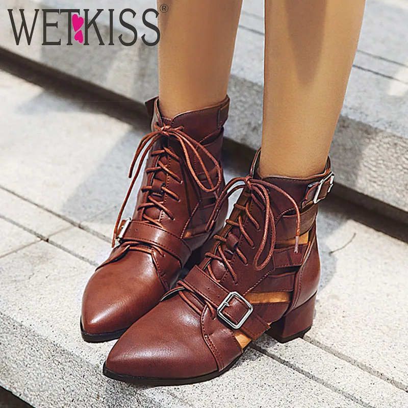 Мотоботинки женские на высоком каблуке с острым носком шнуровке | Обувь