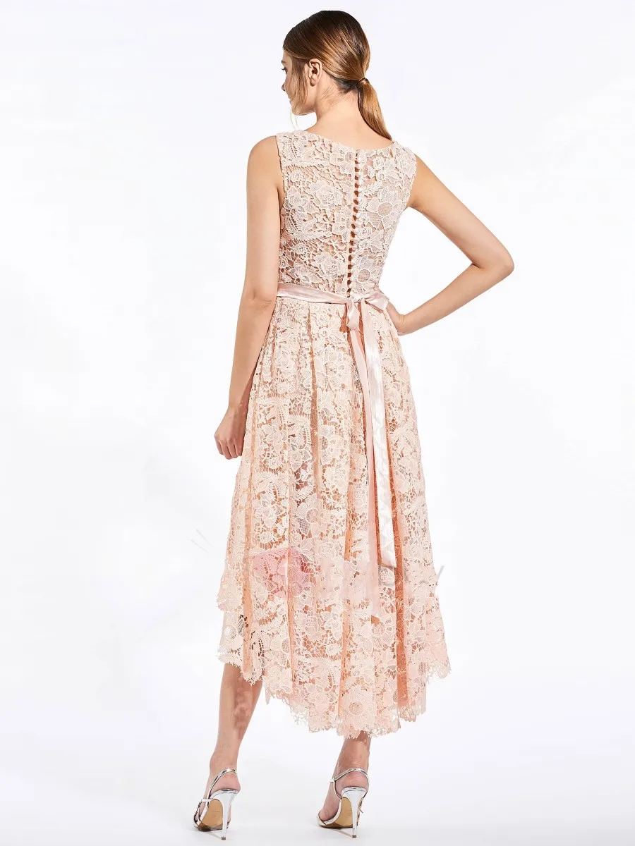 robe de soriee New Sweet 2017 High Low Bridesmaid Dress Bateau Asymmetry Lace Formal Vestido De Festa Maid of Honor | Свадьбы и