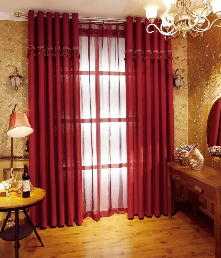 Теплые простые современные красные шторы для гостиной и спальни готовые