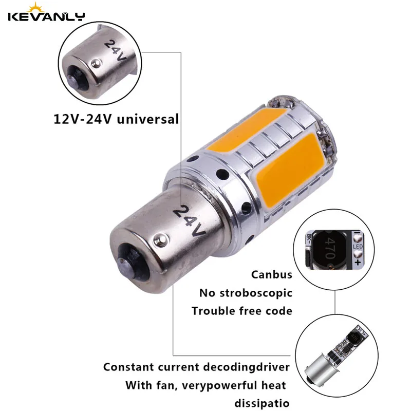 2 шт. CANBUS 12В 24В P21W BA15S BAU15S PY21W S25 1156 COB светодиодный резервный фонарь для автомобиля