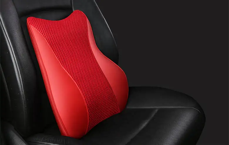 red waist B 1pcs Дышащая Кожаная подушка под голову в машине с памятью на талии хлопок Автомобильная подушка для шеи поддержка сиденья четыре сезона подходит для большинства автомобилей - Цвет: red waist B 1pcs