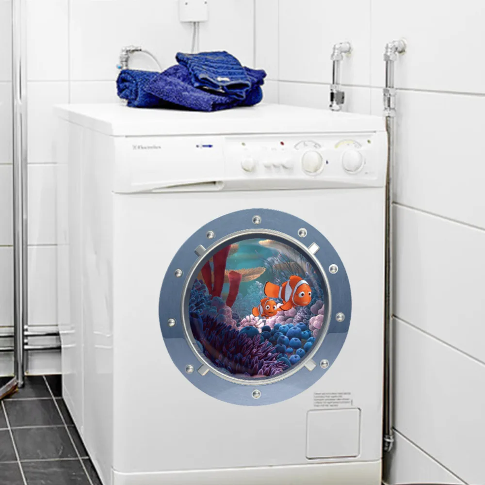 3d вид на океан окно рыбы Настенная Наклейка в детскую ванную Переводные картинки