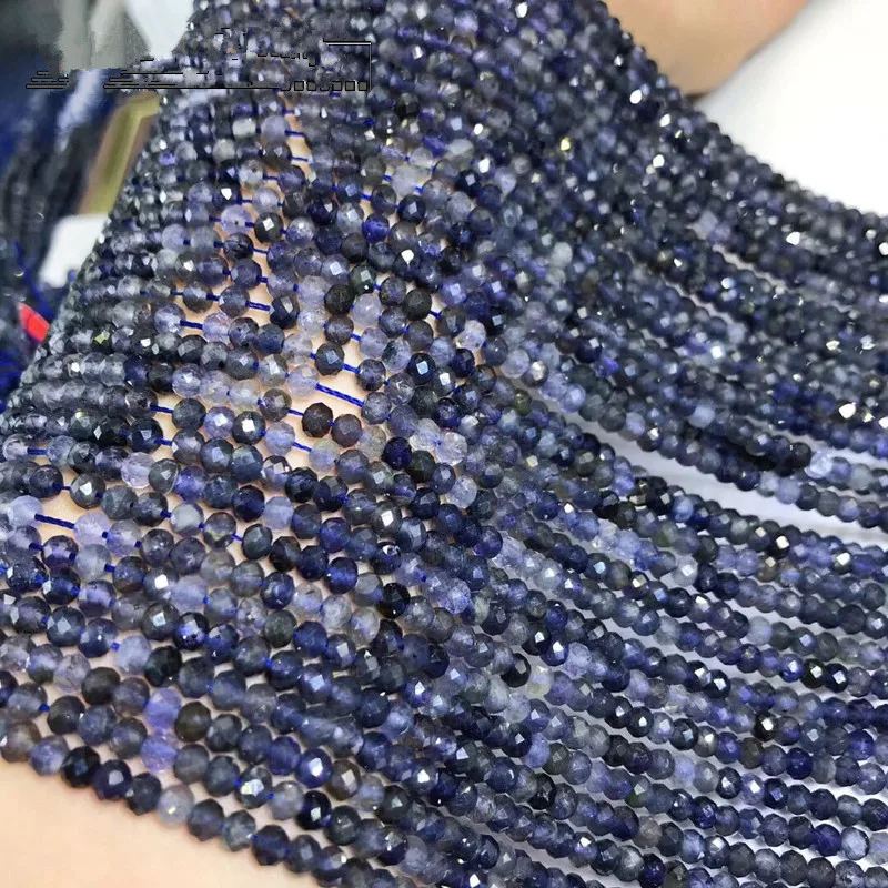 Свободные бусины синий иолит Круглые граненые 3/4 мм 14 дюймов для изготовления
