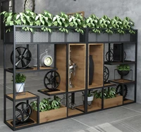 american iron art shelves flower shelves loft industrial style coffee shop decoration bookshelf green plants short screen