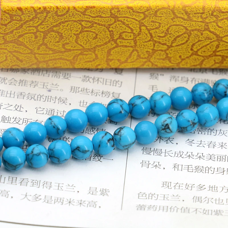 

New Blue Turkey Stone round Black lines loose beads 6mm DIY 15" women jewelry making design wholesale