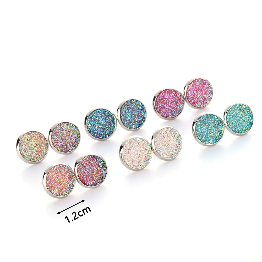 6 пар круглые медные серьги Стразы гвоздики с яркими кристаллами набор