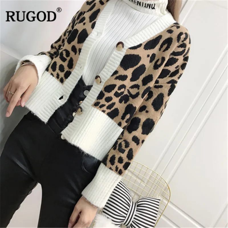 RUGOD винтажные леопардовые короткие женские кардиганы тонкие трикотажные Топы