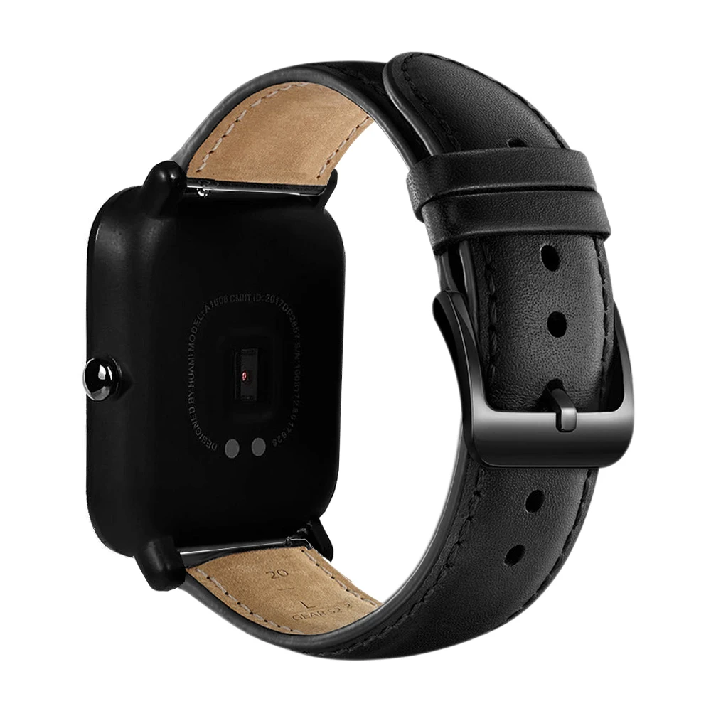 Eastar 20 мм кожаный ремешок с черной пряжкой для Xiaomi Huami Amazfit Bip BIT Lite Молодежные Смарт-часы носимые наручные браслет ремешок для часов