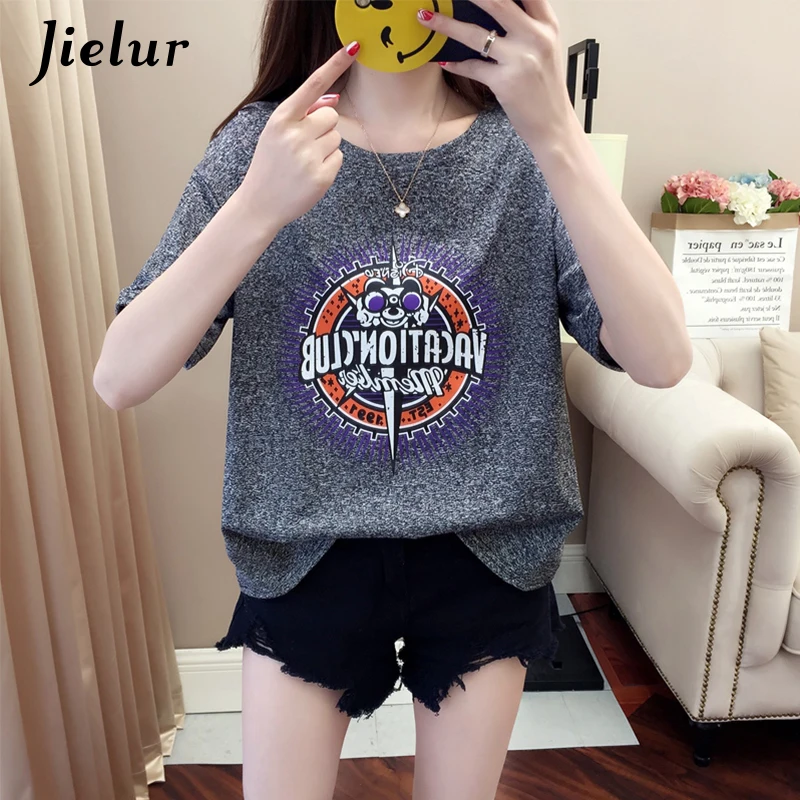 Jielur/женская футболка с принтом в виде букв 2019 корейские блестящие серые футболки