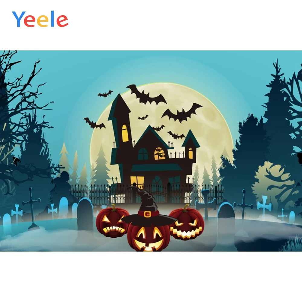 Yeele Halloween Photocall Pumpkin Lamp Castle Trees Bat Tomb Photography Backgrounds Photographic Backdrops for Photo Studio | Электроника