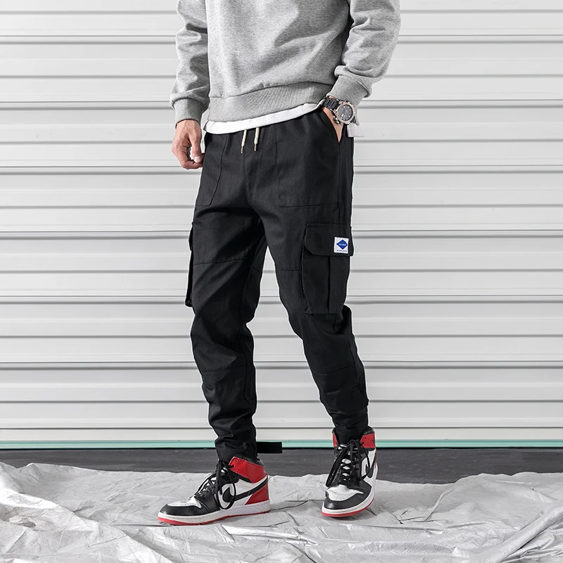 Штаны мужские из 100% хлопка в стиле хип-хоп уличная одежда однотонные