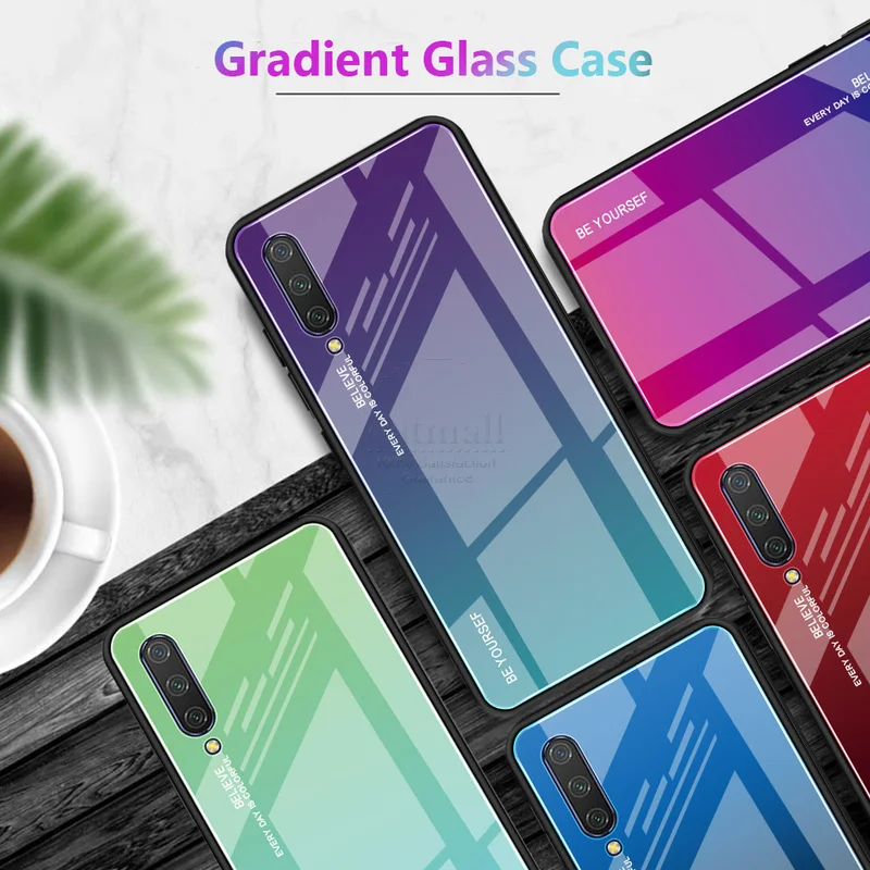 Блестящая задняя крышка для Xiaomi MI CC9 чехол с градиентом закаленное стекло мягкая