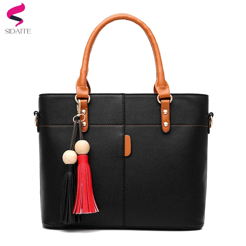 SIDAITE женские сумки на плечо с кисточкой бисером 2017 модная дама Tote сумка из