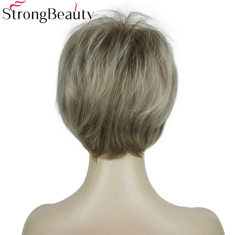 StrongBeauty короткие прямые парики мягкие волосы слоистые локоны Омбре блонд/Красный синтетический парик