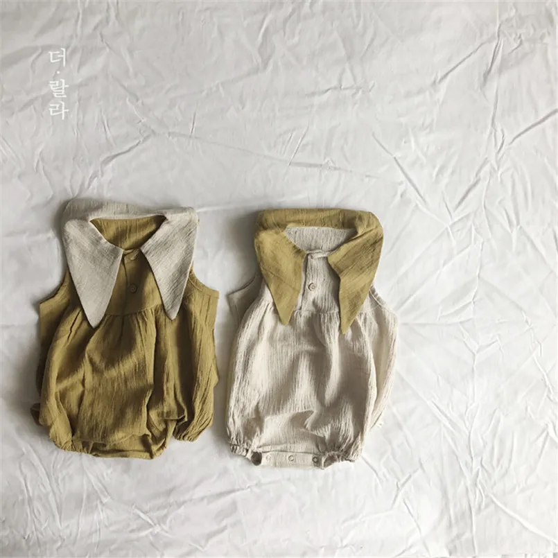

Adorable baby girls clothes summer big collar design infant kids jumpsuit toddler boys overalls newborn baby onesie/outfits