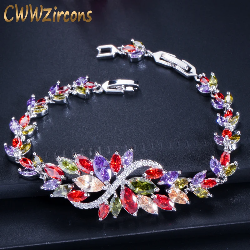 

CWWZircons High Quality Cluster Flower Purple Red Green Colorful Cubic Zirconia Stone Bracelet for Women Summer Jewelry CB193