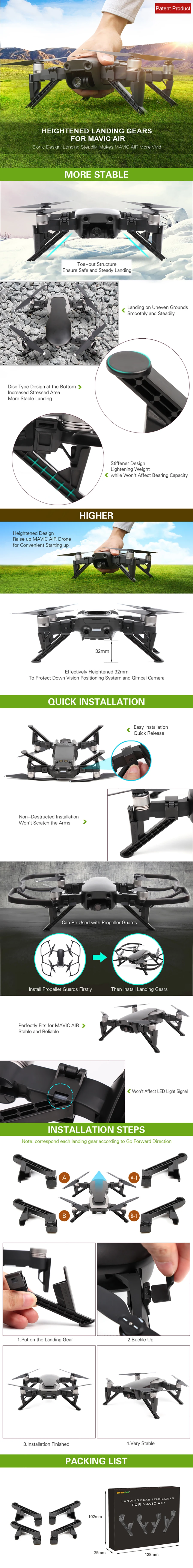 Для DJI Mavic Air Landing gear 32 мм Mavic Air защита Подвески стабилизатор Удлиняющая посадочная площадка расширитель для Mavic Air Drone