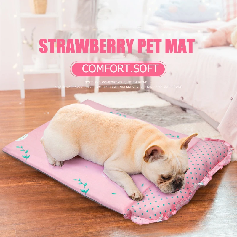 

Strawberry Pink Puppies French Bulldog Bed Mat Summer Soft Non-slip Pet Dog Sofa Protector Cushion For Small Animal S L Yorkies