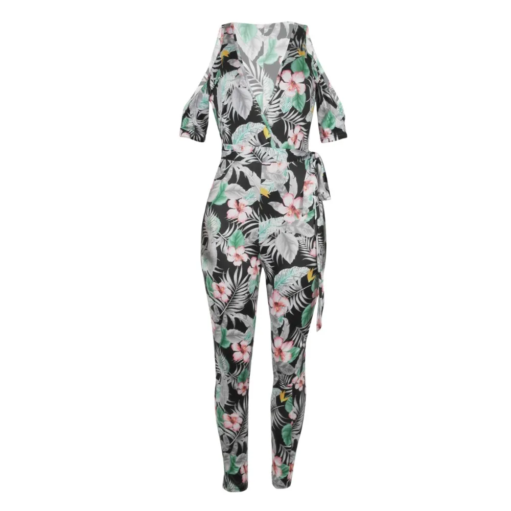 MONNORQ Цветочный принт Повседневное Комбинезоны Глубокий v образный Вырез