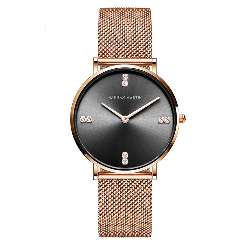 Montre Femme современная мода Черный Кварцевые часы для женщин сетки нержавеющая