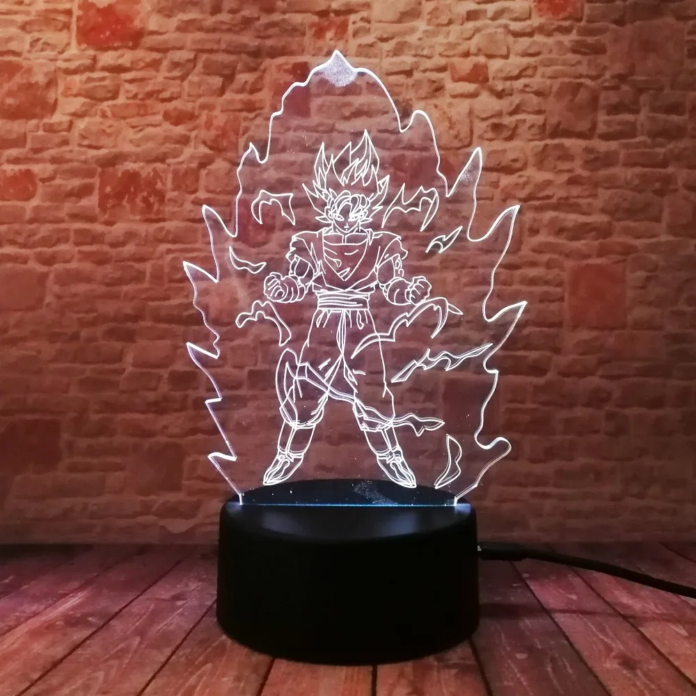 Dragon Ball Legends Супер Saiyan Goku фигурки 3D настольная лампа 7 цветов ночной Светильник для мальчиков подарки для детей