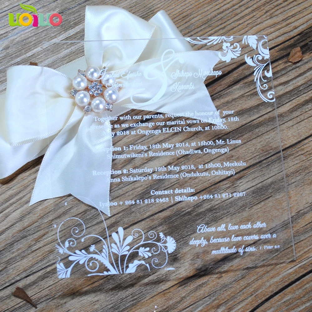 

10pcs wedding favor laser cut acrylic wedding invitation card colorful printing cheap price chinese invitations with box