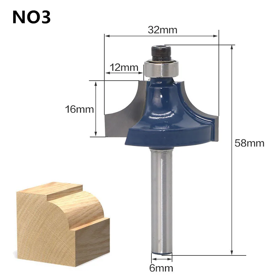 1Pc 6mm Shank 2 Flute Corner Round Over Router Bit With Bearing Tungsten Carbide Tools Bits For Wood | Инструменты