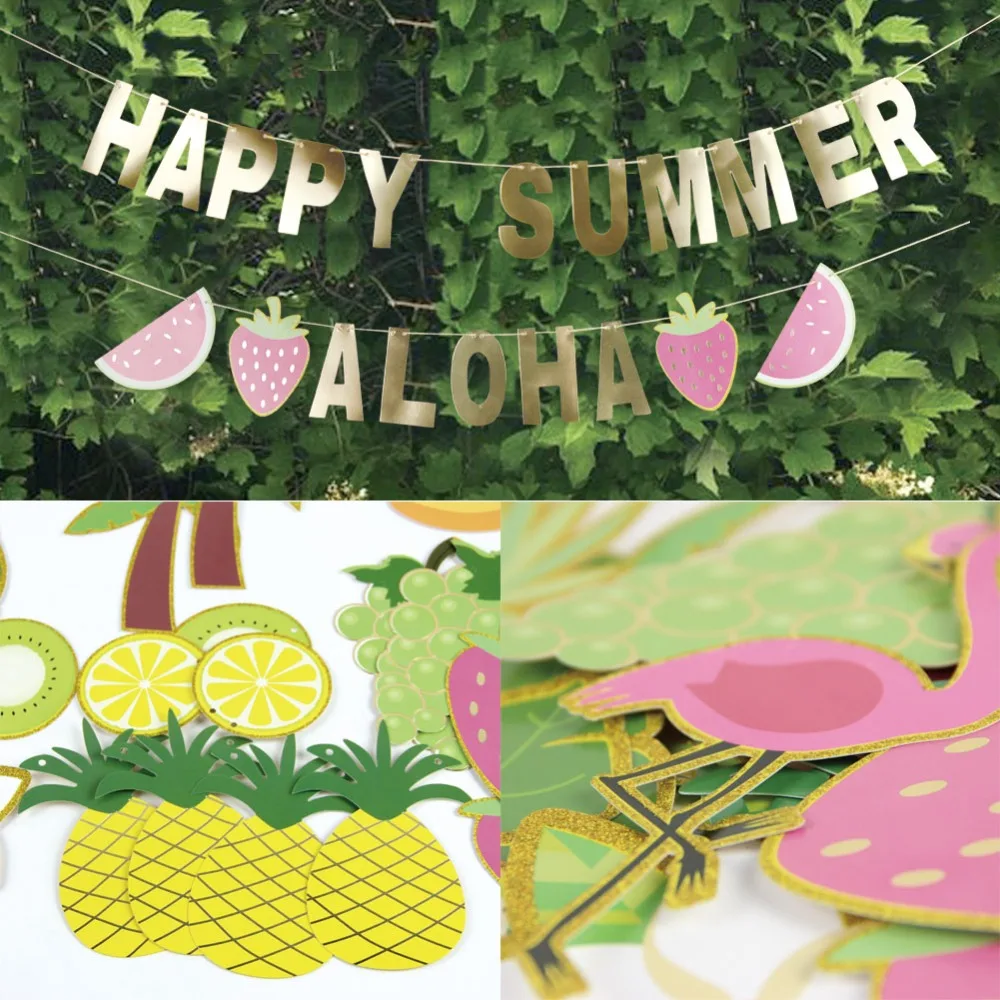

Summer party Banner Fruits DIY Beach Garland Pineapple Garland Tropical Hawaiian Birthday Showers Pool Party Flamingo