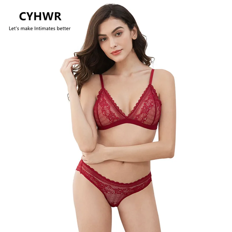 CYHWR, женский сексуальный бюстгальтер, украшенный цветами, кружевное женское нижнее белье и трусики,, кружевной тонкий комплект с бюстгальтером без косточек, комплект с бюстгальтером