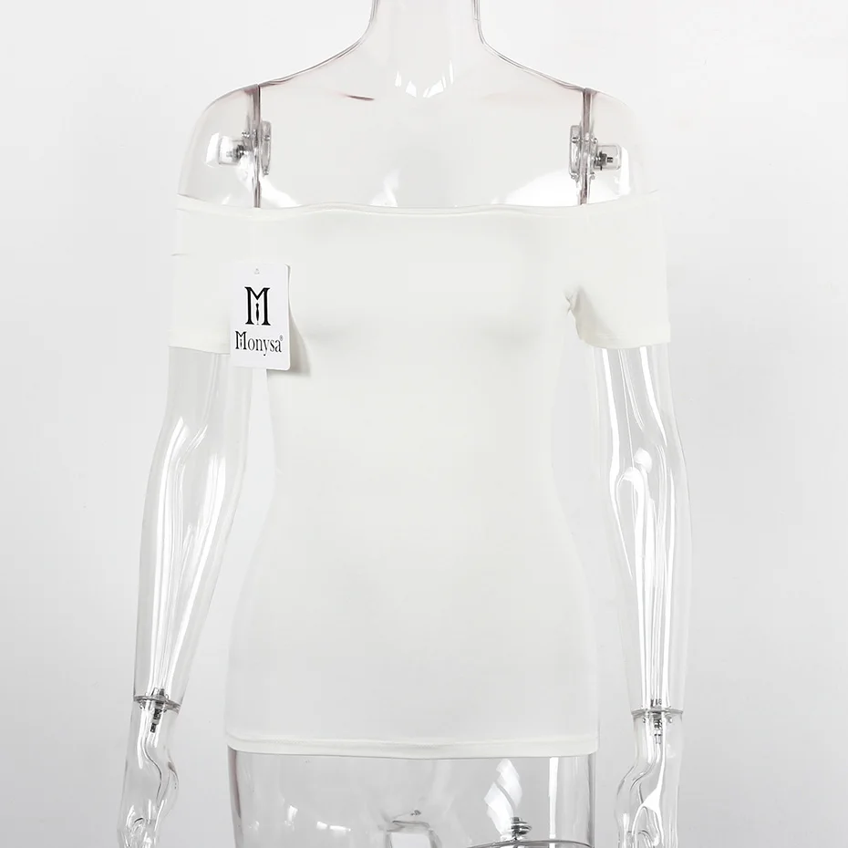 white short sleeve С Плеча Топы Женщины Новые Поступления Длинным Рукавом Хлопок футболка Женщины Повседневная Slim Fit Женские Футболки Sexy Футболки черный - Цвет: white short sleeve