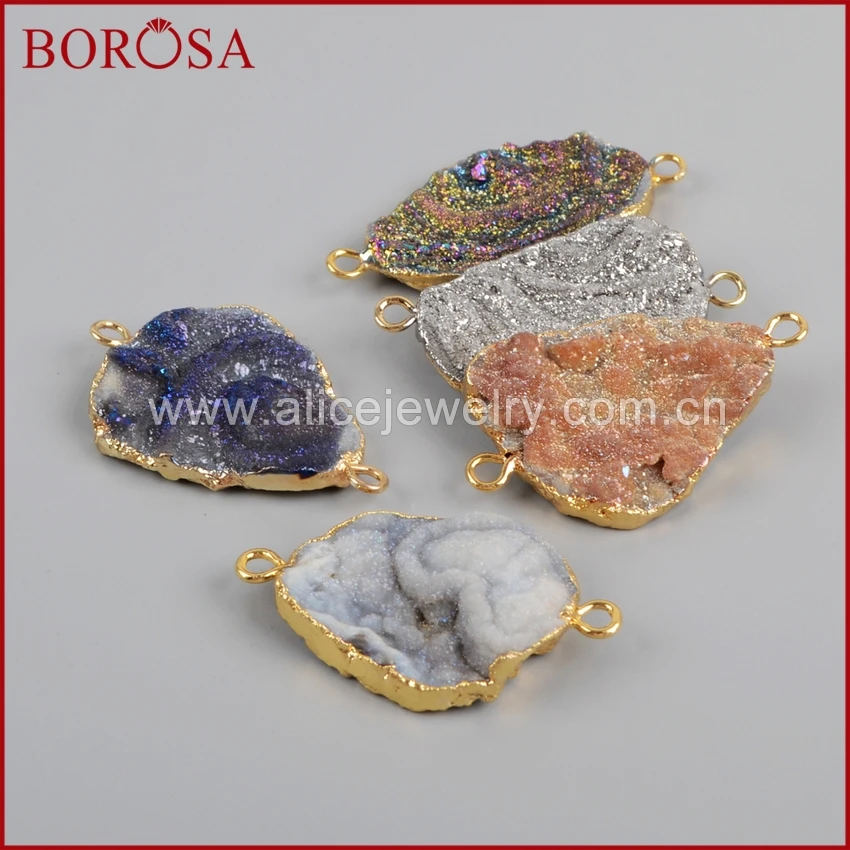 BOROSA 5pcs Freeform Titanium Galaxy Quartz Druzy Connector Mix Color Gold Drusy Gems for Bracelets G1227 | Украшения и