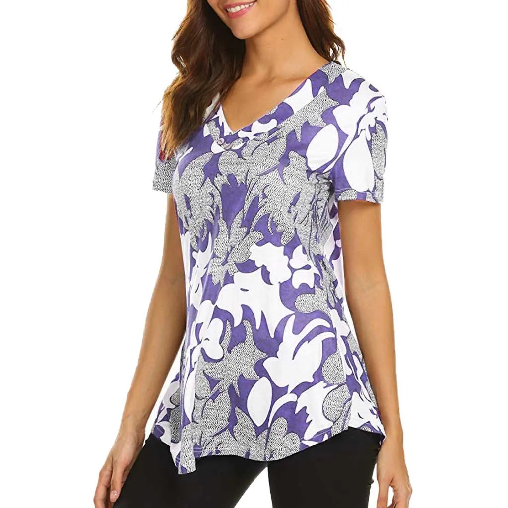 SAGACE летняя модная блузка женская повседневная с коротким рукавом Топ принтом