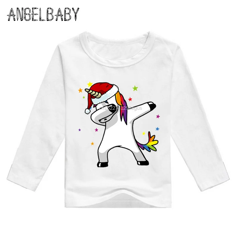 Детская забавная футболка с мультяшным рисунком единорога длинным рукавом для