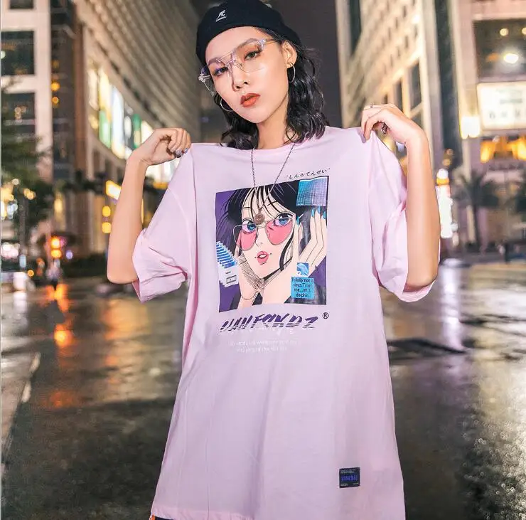 Японская девушка печати уличная Летняя мужская веселое Harajuku Повседневная