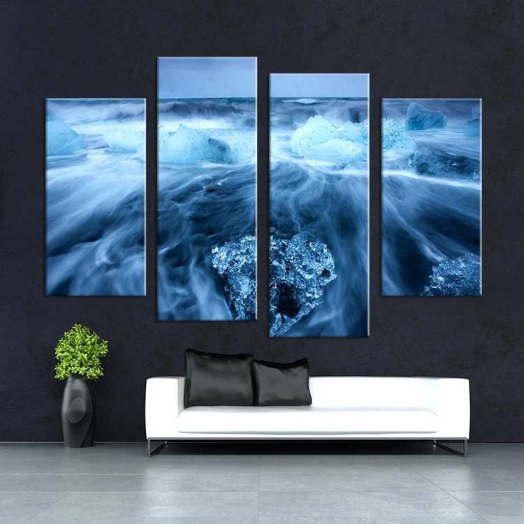 Hot Sells 4 Panels photograph of ice Print on Canvas Wall Art Picture Home Decoration for Living Room modern painting | Дом и сад