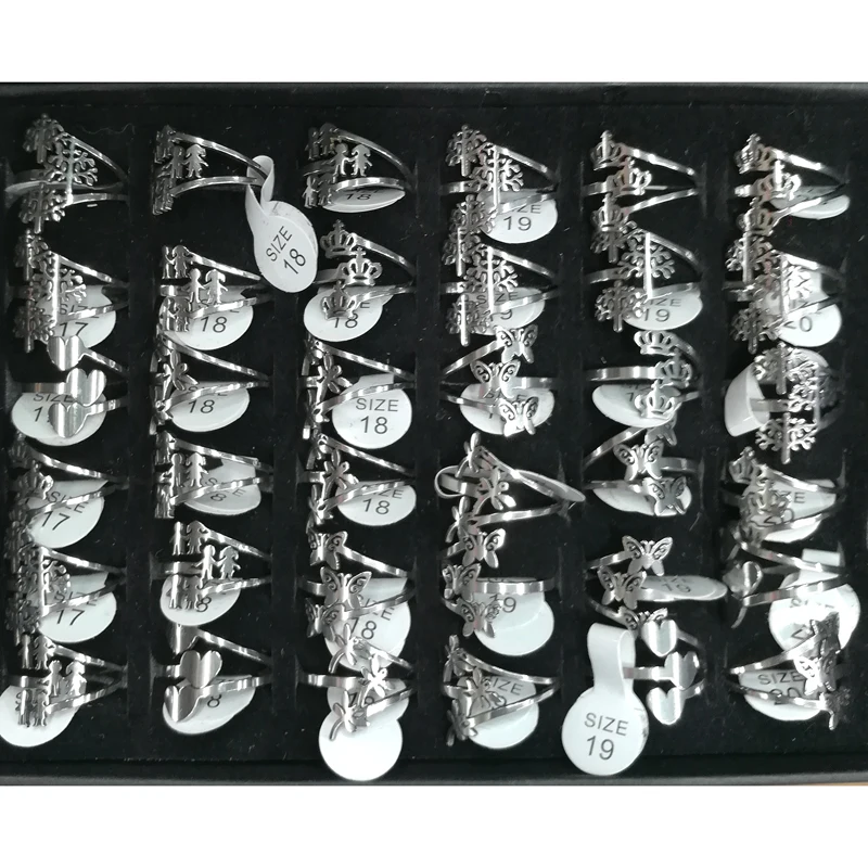 Unique Three Tone Silver Color Stainless Steel Rings For Women Mixed Design 36pcs/lot | Украшения и аксессуары