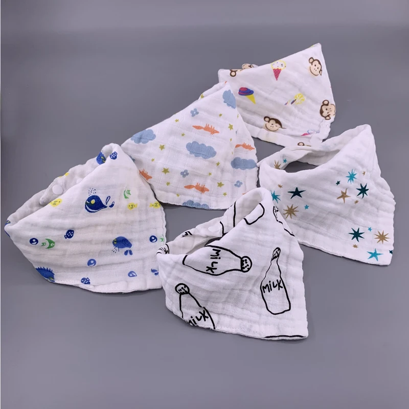 5pcs/lot Musiln Cotton baby bibs 4 layers Girls Boys Babador Bandana Bibs Bebe Triangle Feeding Burp Cloth Collar Scarf | Детская одежда
