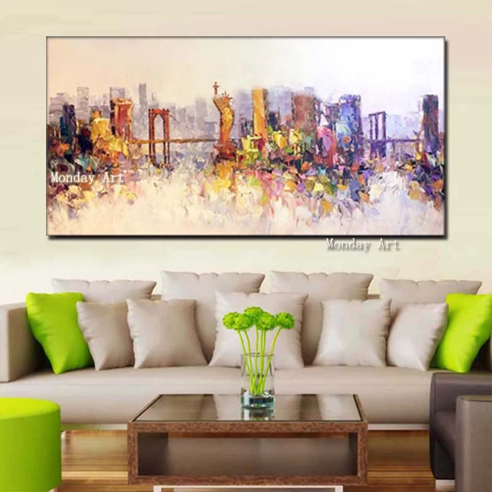 Прямая поставка Картина на холсте ручная работа абстрактный городской пейзаж