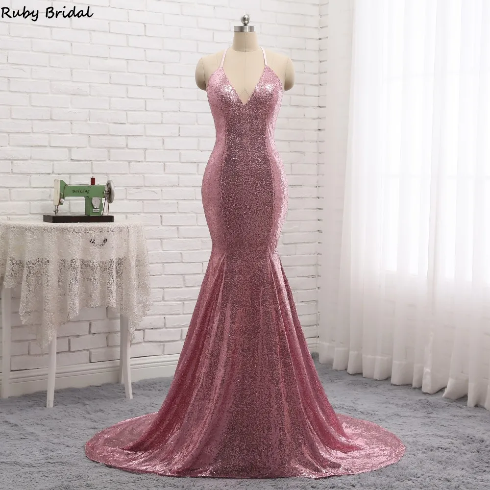 Платье рубиновое свадебное длинное с блестками и открытой спиной P1905|Вечерние