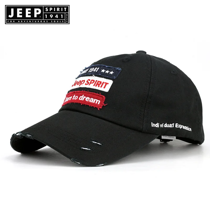 JEEP SPIRIT, Брендовая женская и мужская кепка, s, повседневная, хлопковая, с надписью, бейсбольная кепка, потертая, унисекс, кепка, s, Snapback, папа, кепка, для улицы, Черная кепка - Цвет: Черный