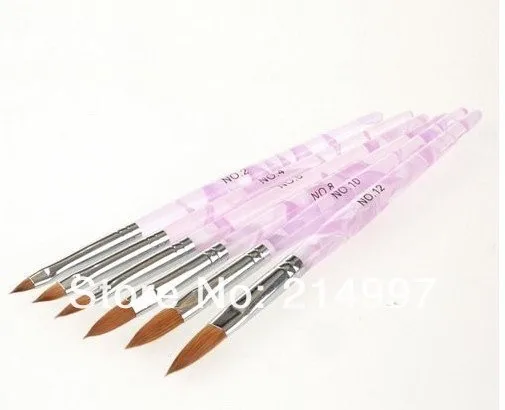 

HOTSALE 6pcs/SET 2#/4#/6#/8#/10#12# Kolinsky Sable Brush Pen Acrylic Nail Art Builder Brush Design for acrylic nail brushes set