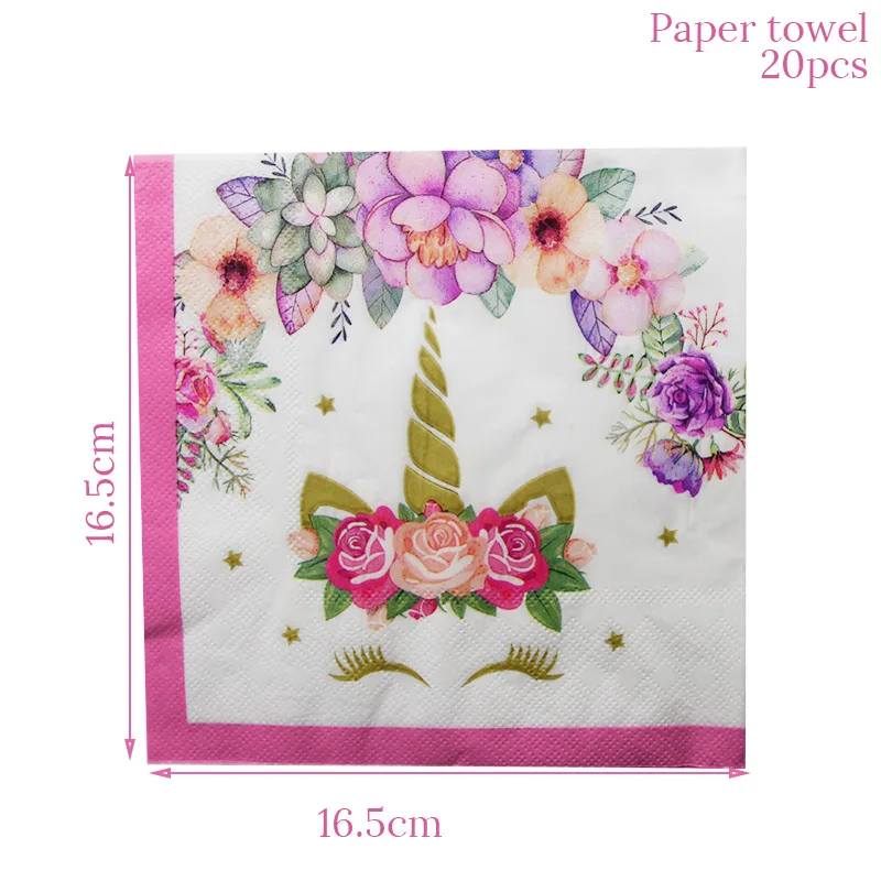 20pcs napkin Единорог вечерние бумажные коробки для попкорна Подарочная коробка конфеты пакеты для печенья День Рождения украшения для детей подарочные пакеты для детского душа - Цвет: 20pcs napkin