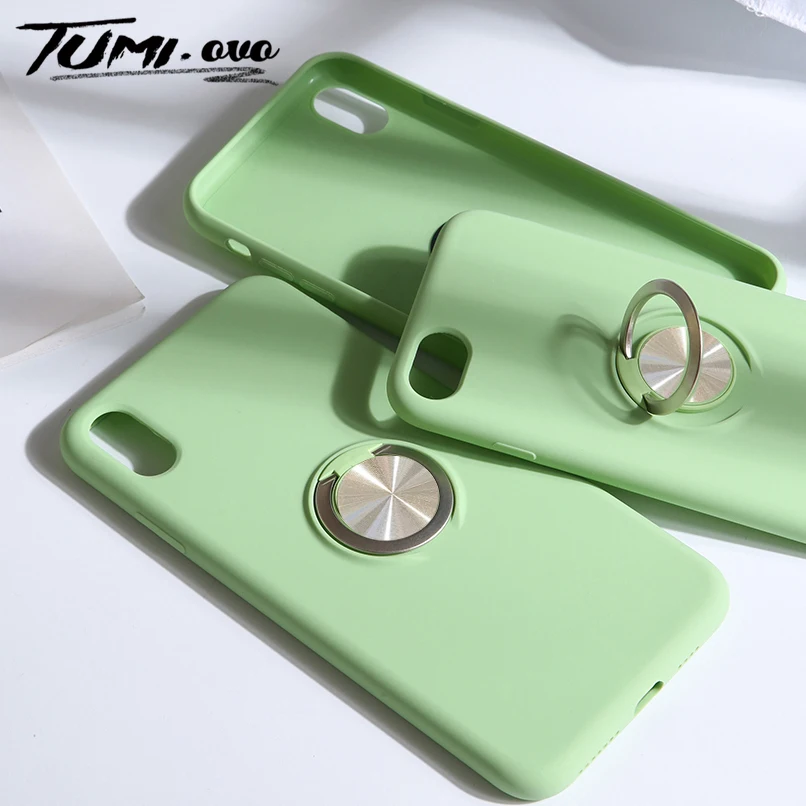 Original Liquid Silicone Cases for Xiaomi Mi 9 A2 6X Cover For Redmi Note 7 6 Pro Full Protect Stand Hand Ring Case |